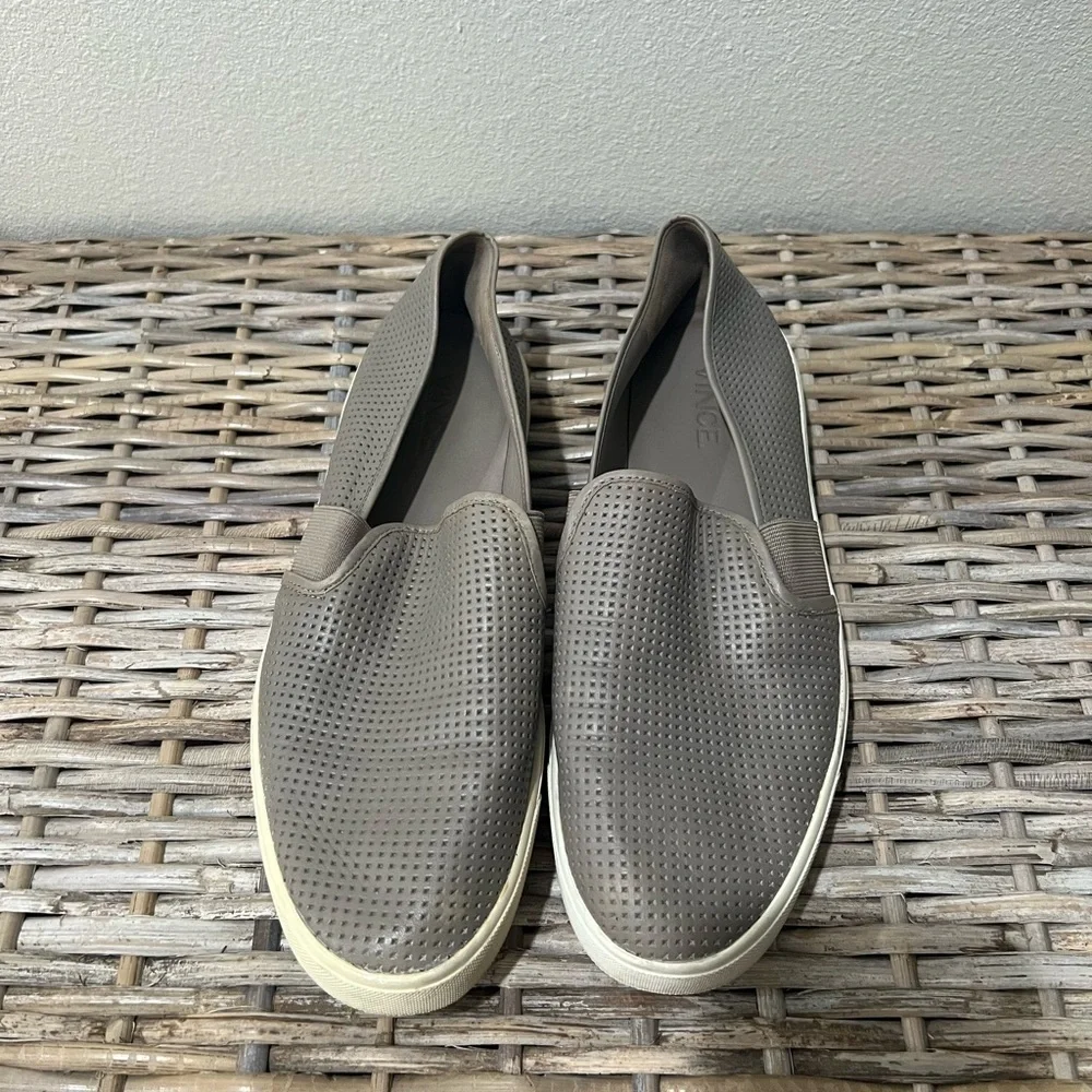 Vince size 9.5 Women's Slip-On Perforated Sneakers, taupe, GUC, casual, flats